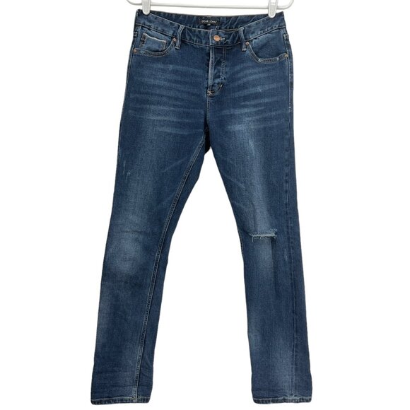 Dear John Women's Distressed Slim Leg Mid Rise Stretch Blue Denim Jeans Size 25 - Picture 1 of 9